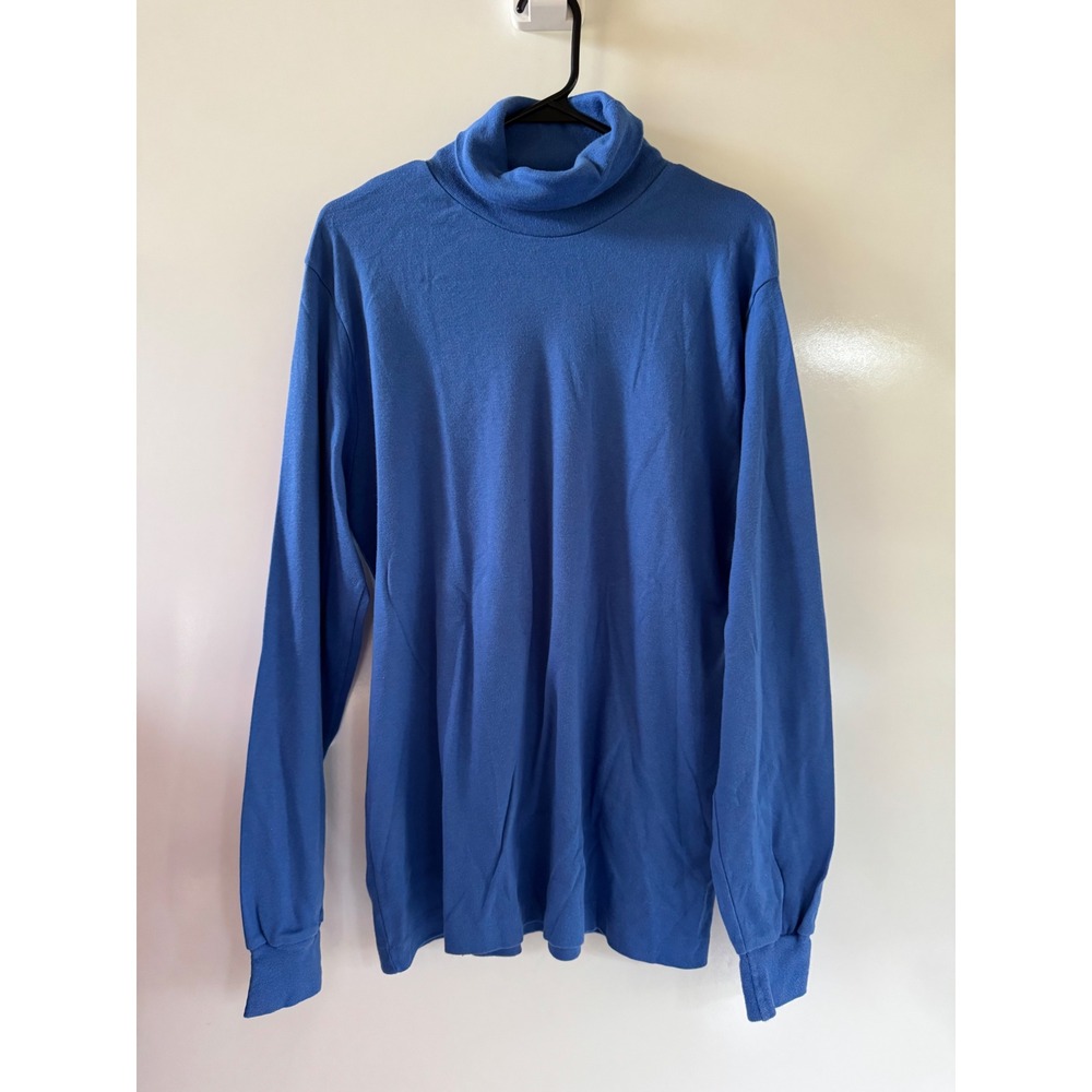 LL Bean Mens Blue Turtleneck Long Sleeve Shirt Made in USA Large 22010